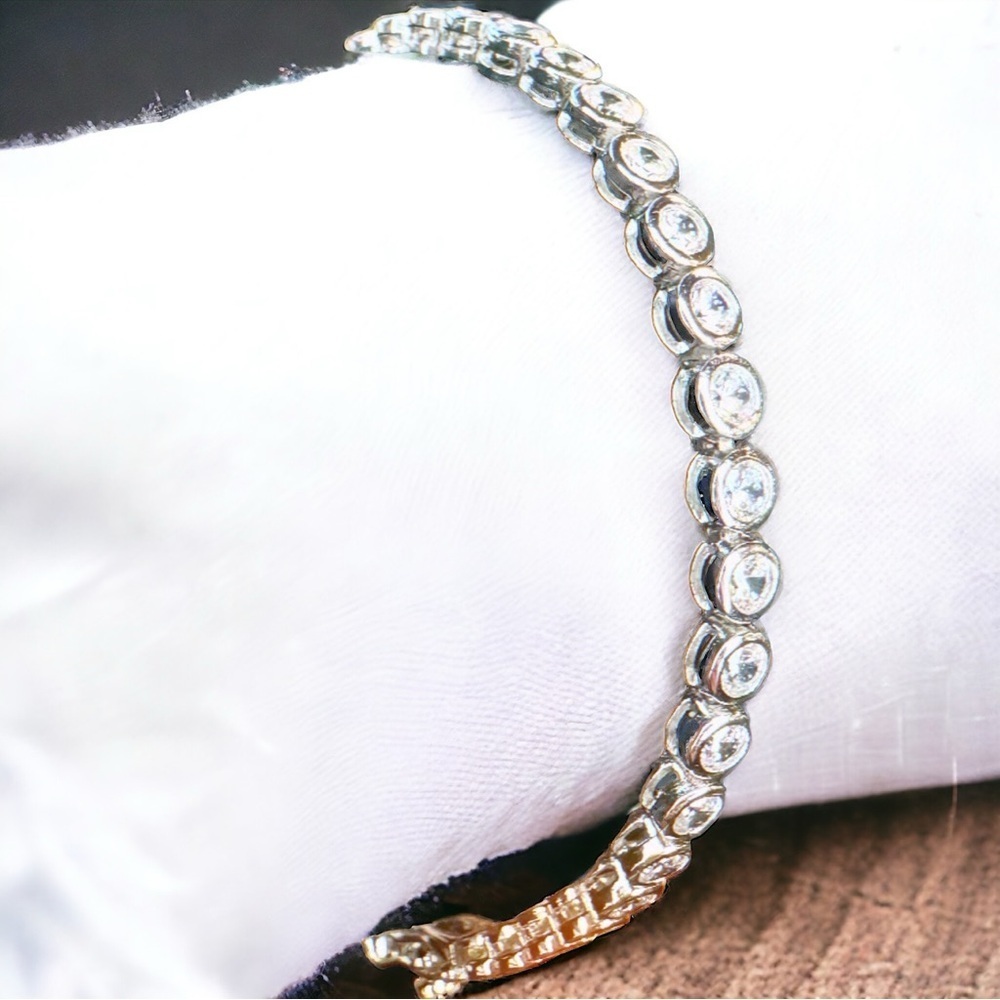 NEW Solid 925 Sterling Silver Rounded BezelSet High Carbon Stone Tennis Bracelet - Picture 14 of 16